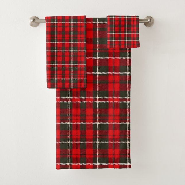 Tartan Plaid Red Traditional Popular Collection Bath Towel Set (Insitu)