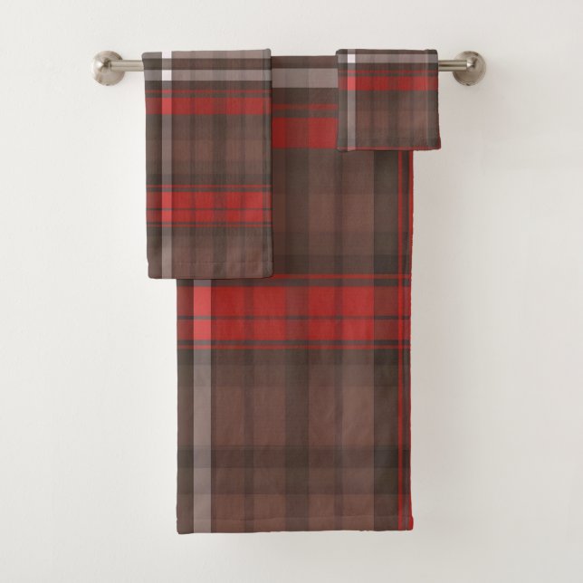Tartan Plaid Red Traditional Trendy Collection Bath Towel Set (Insitu)