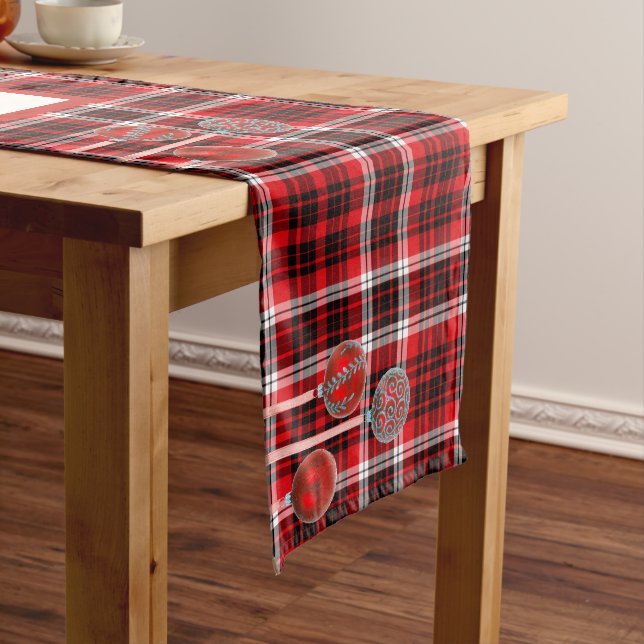 Tartan Plaid, Red White Black, Ornaments, Glitter Medium Table Runner (In Situ)