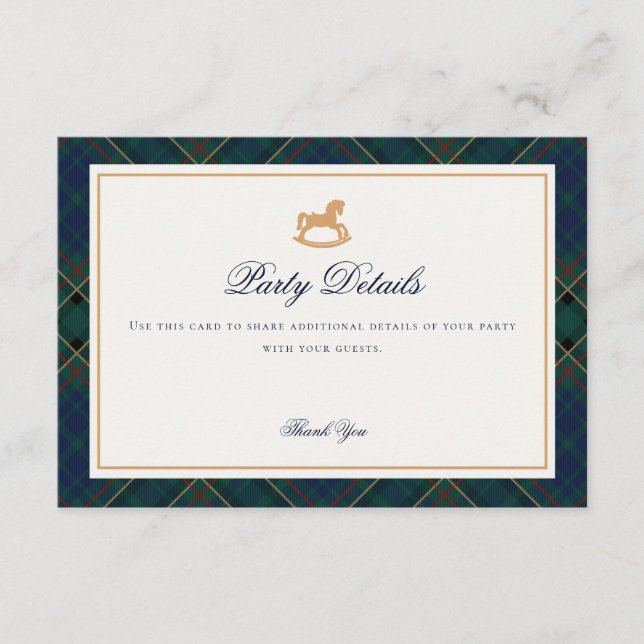 Tartan Plaid Rocking Horse Details Insert Card (Front)
