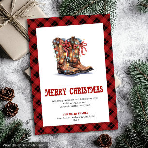 Tartan plaid rouge de carte de Noël western