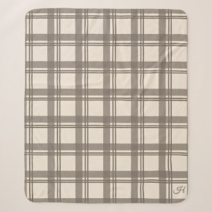 Tartan Plaid Taupe Cream Monogrammed Sherpa Blanket