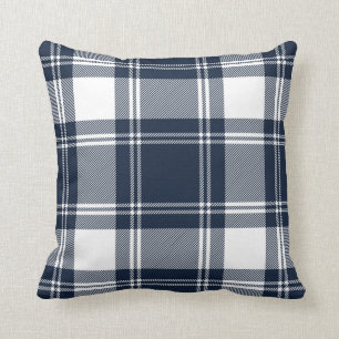 Tartan Plaid Trendy Scottish Blue White Throw Pillow