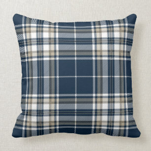 Tartan Plaid Trendy Scottish Blue White Throw Pillow