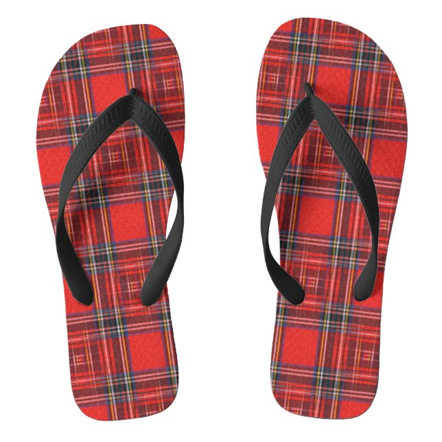 Tartan plaids pattern royal red fabric flip flops (Footbed)