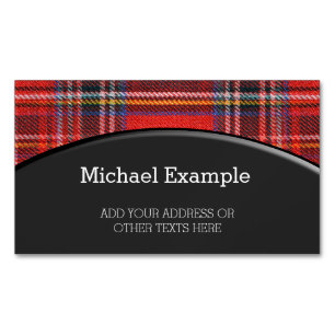 Tartan plaids pattern royal red fabric 	Magnetic business card