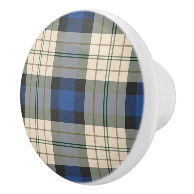 Tartan plaids pattern - traditional blue beige ceramic knob (Right)