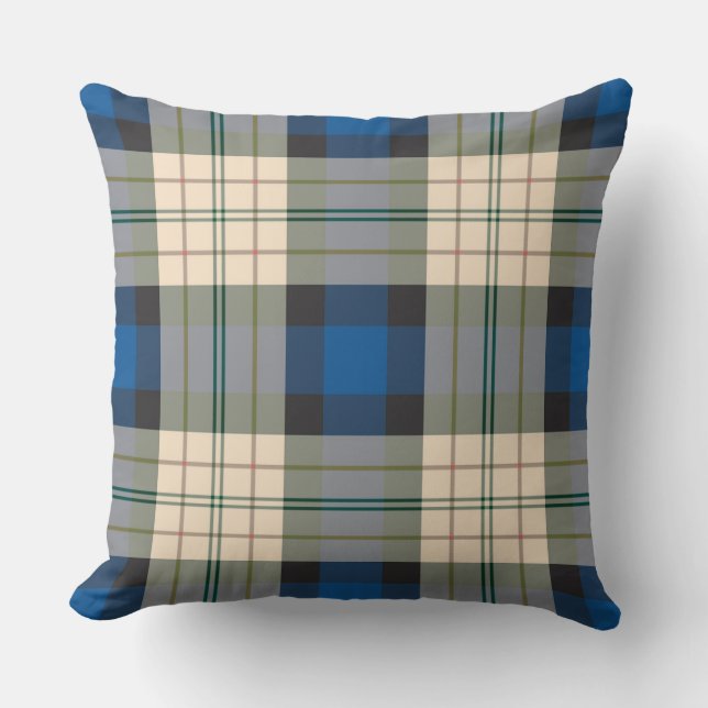 Tartan plaids pattern - traditional blue beige throw pillow (Front)