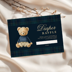Tartan Polo Bear Baby Shower Diaper Raffle Enclosure Card