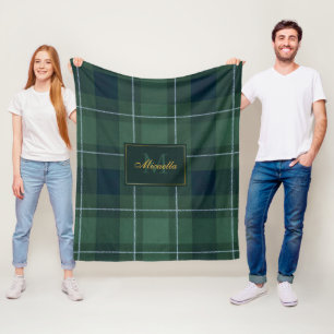 Tartan Polo Plaid Vintage Monogram Dark Green Fleece Blanket