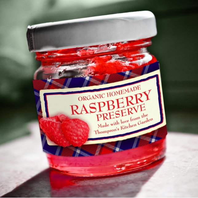 Tartan raspberry preserve jam or food label (Creator Uploaded)