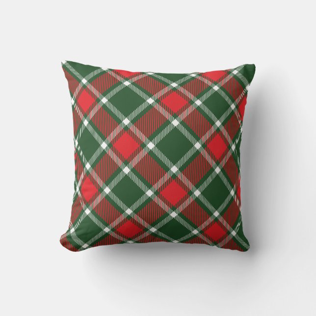 Tartan red and green throw pillow (Front)