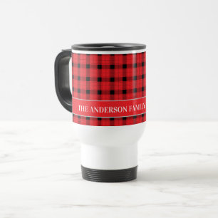 Tartan Red Black Plaid Custom Family Monogram Travel Mug