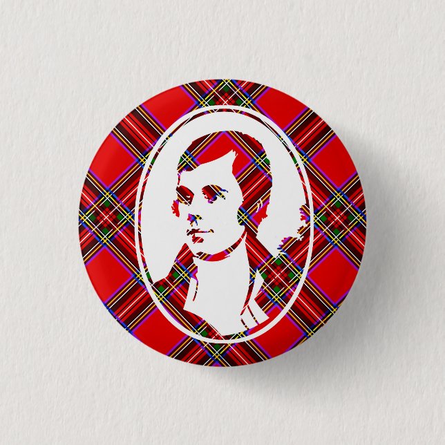 Tartan Scotland's Bard Robbie Burns 1 Inch Round Button (Front)