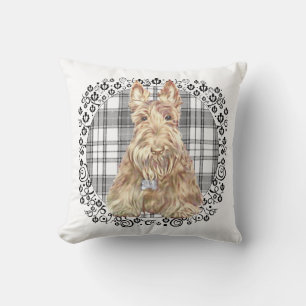 Tartan Scottie Black & White Throw Pillow