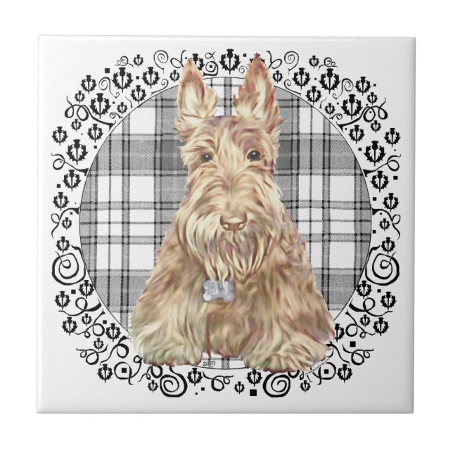 Tartan Scottie Black &  White Tile (Front)