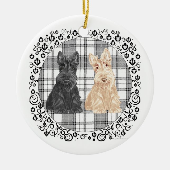 Tartan Scotties Ceramic Ornament (Front)