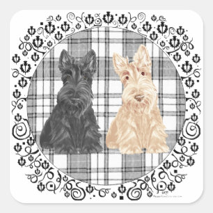 Tartan Scotties Square Sticker