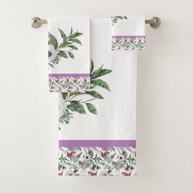 Tartan Scottish Birds and Flowers Bath Towel Set (Insitu)