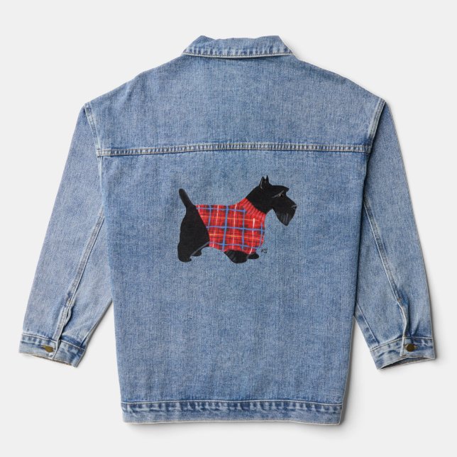 Tartan Scottish Terrier Denim Jacket (Back)