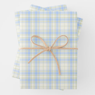 Tartan -Sky Blue-Sage Green-Extra Light Ivory Wrapping Paper Sheet