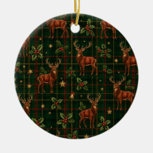 Tartan Stag Christmas  Ceramic Ornament
