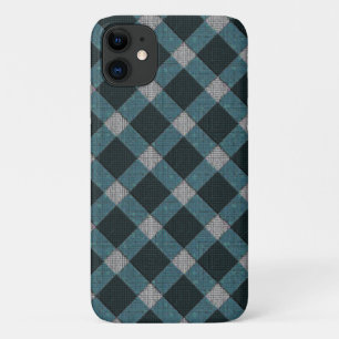Tartan style in grey cyano and light carved relief iPhone 11 case