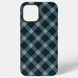 Tartan style in grey cyano and light carved relief iPhone 12 pro max case