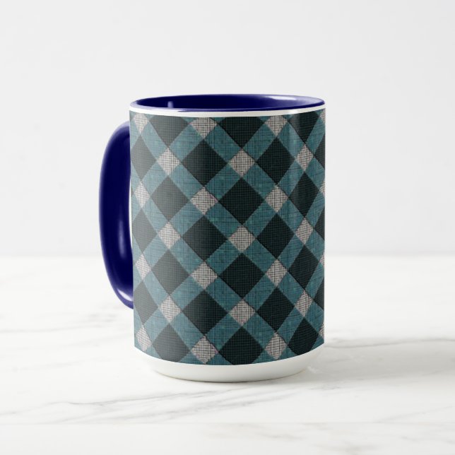 Tartan style in grey cyano and light carved relief mug (Front Left)