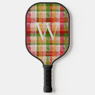 Tartan Texture Monogrammed Name Pickleball Paddle