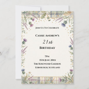 Tartan Thistle Floral Milestone Birthday Invitation