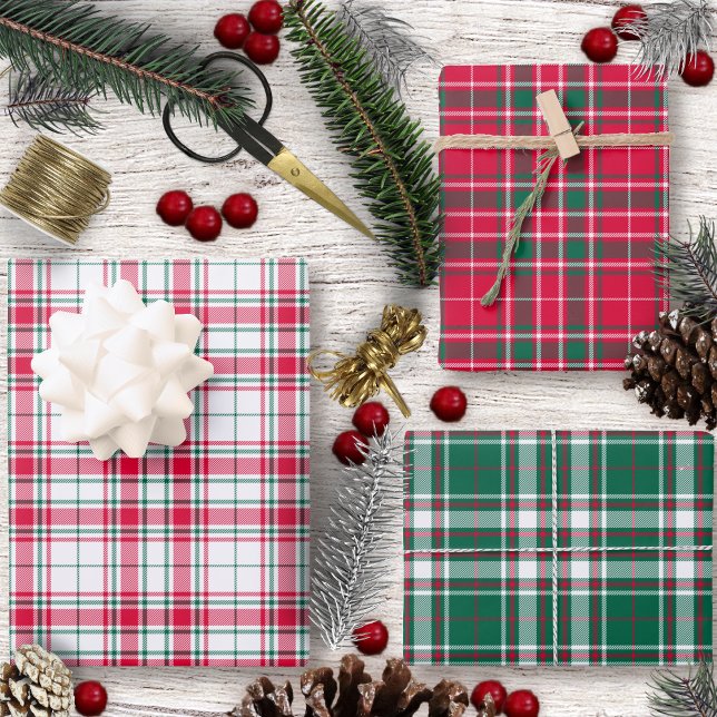 Tartan - White Red and Green Different Wrapping Paper Sheet (Tartan - White Red and Green Different Wrapping Paper Sheets by Leapfroglisics Shop)