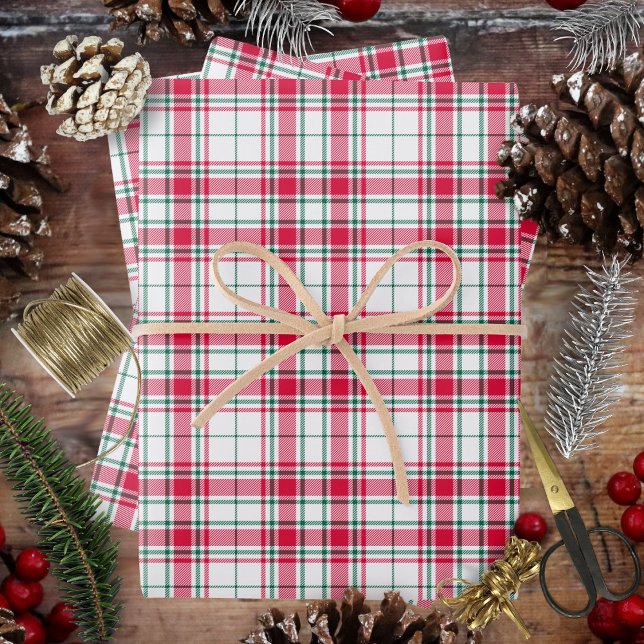 Tartan - White Red and Green Wrapping Paper Sheet (Tartan - White Red and Green Wrapping Paper Sheets by Leapfroglisics Shop)
