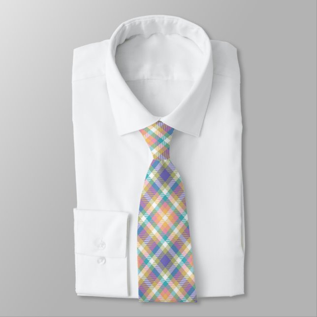 Tarten Plaid Mix Spring Easter Colours d4 Men's Tie (Tied)