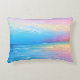 “Tarvask” Wide Pink and Blue Landscape Seascape Accent Pillow