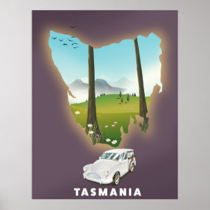 Tasmania illustrated map travel poster. poster