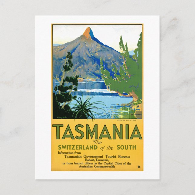 Tasmania Vintage Travel Poster Restored Postcard (Front)