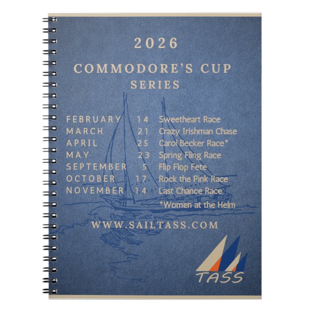 TASS 2026 Commodore's Cup Race Schedule Notebook (Front)