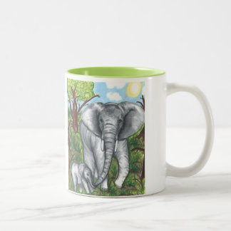 Tasse 11oz (blanc/vert) des éléphants de Maddie