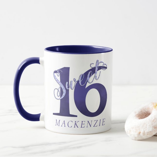 Tasse 16 ans | Aquarelle violette Grunge et Parties scin (Avec donut)