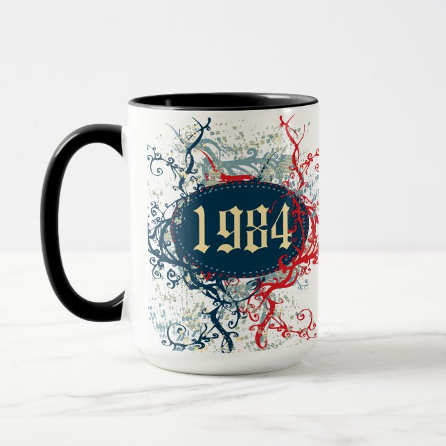Tasse 1984 Anniversaire ou Depuis 1984 ou Fabriqué en 19 (Gauche)