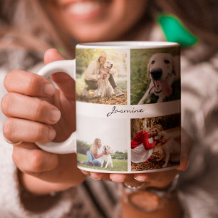 Tasse 2 Couleurs 10 photos personnalisées modernes Collage Dog Whi