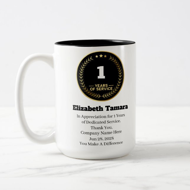Tasse 2 Couleurs 1 an de travail | Appréciation des employés (Gauche)
