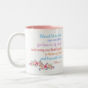 Tasse 2 Couleurs 1 Jean 4:7 Verset biblique Texte arc-en-ciel