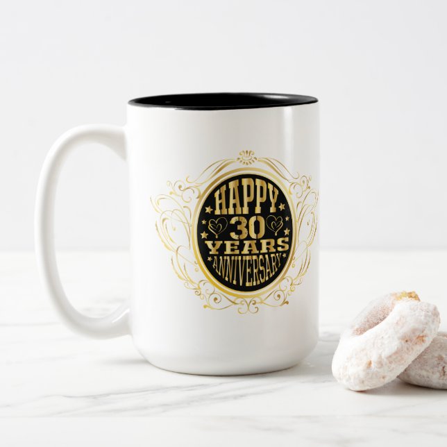 Tasse 2 Couleurs 30e anniversaire ajouter des noms date (Avec donut)