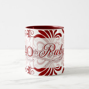 Tasse 2 Couleurs 40e anniversaire de rubis avec des perles rouges s