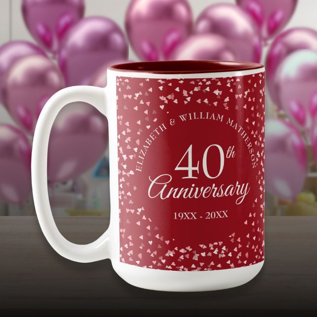 Tasse 2 Couleurs 40e anniversaire du Mariage Ruby Hearts (40th Wedding Anniversary Ruby Hearts Two-Tone Coffee Mug)