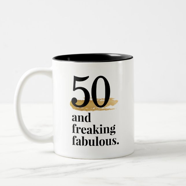 Tasse 2 Couleurs 50 et fabuleux n'importe quel âge Anniversaire (Gauche)