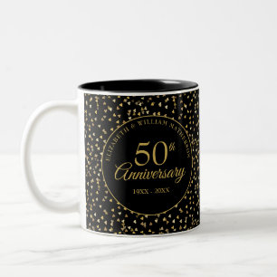 Tasse 2 Couleurs 50e anniversaire du Mariage Coeurs noir et or