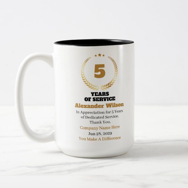 Tasse 2 Couleurs 5 Years of Service Employee Appreciation – Custom (Gauche)